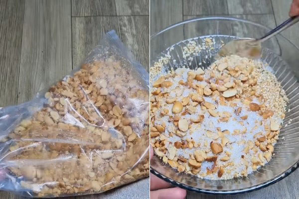 Chế biến muối mè đậu phộng ăn kèm xôi lá cẩm truyền thống